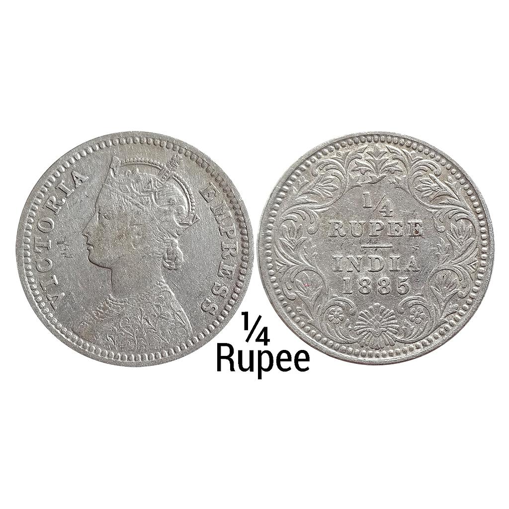 British India Victoria Empress 1885 AD Obv. C Rev. II C incuse Calcutta Mint Silver 1/4 Rupee