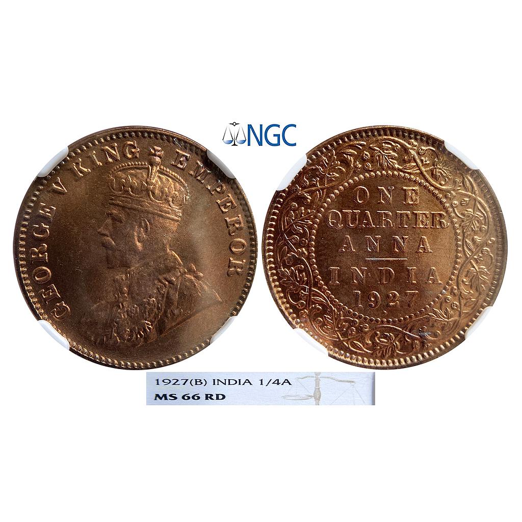 British India George V 1927 AD Bombay Mint Copper 1/4 Anna