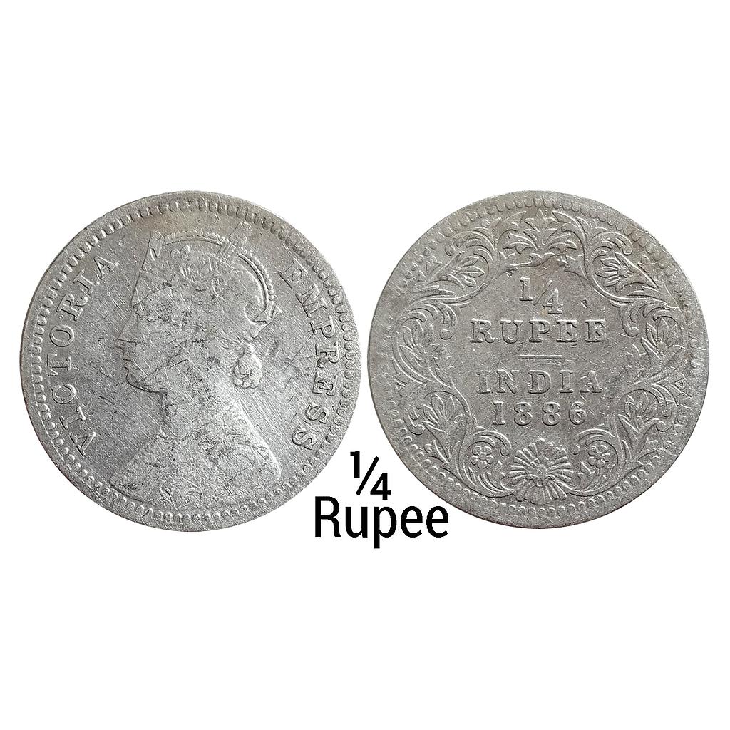 British India Victoria Empress 1886 AD Obv. C Rev. II C incuse Calcutta Mint Silver 1/4 Rupee