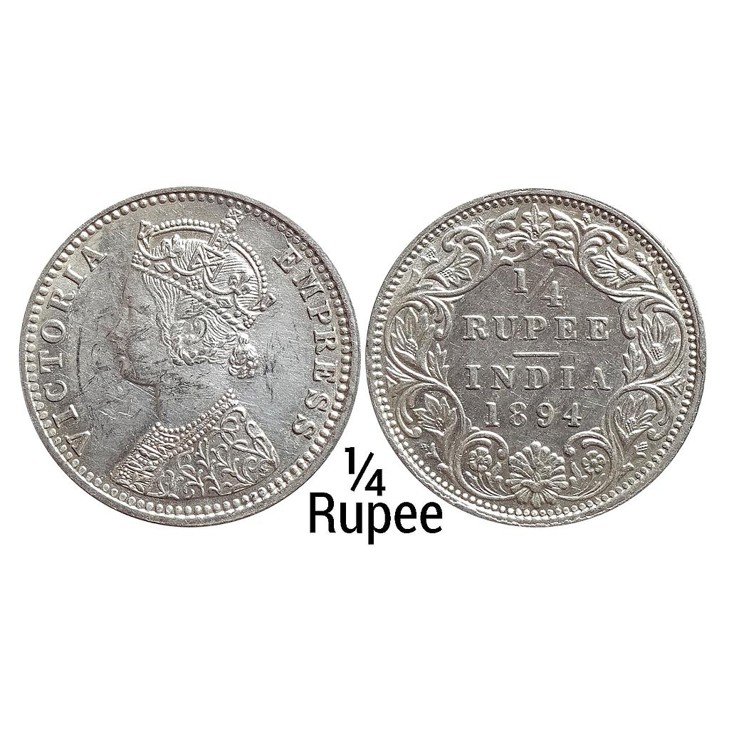 British India Victoria Empress 1894 AD Obv. C Rev. I B incuse Bombay Mint Silver 1/4 Rupee