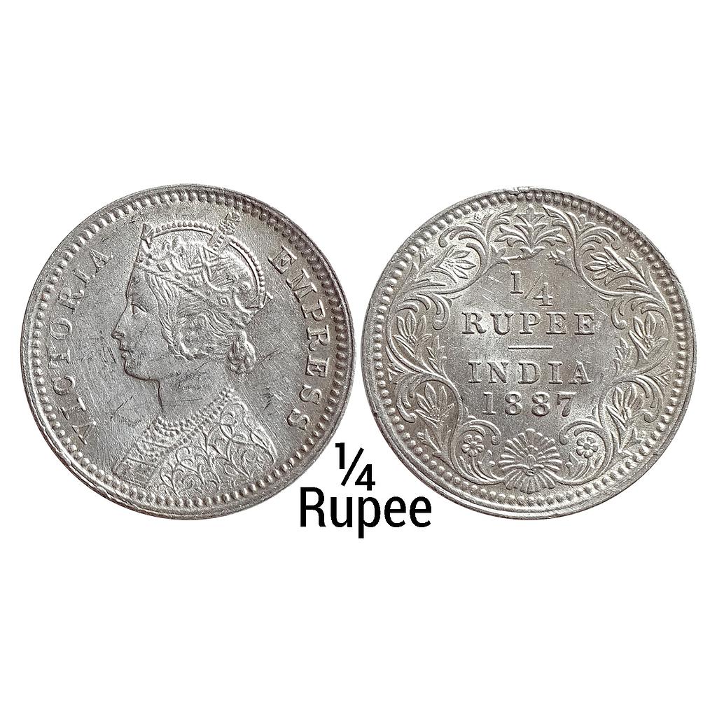 British India Victoria Empress 1887 AD Obv. C Rev. II B raised Bombay Mint Silver 1/4 Rupee