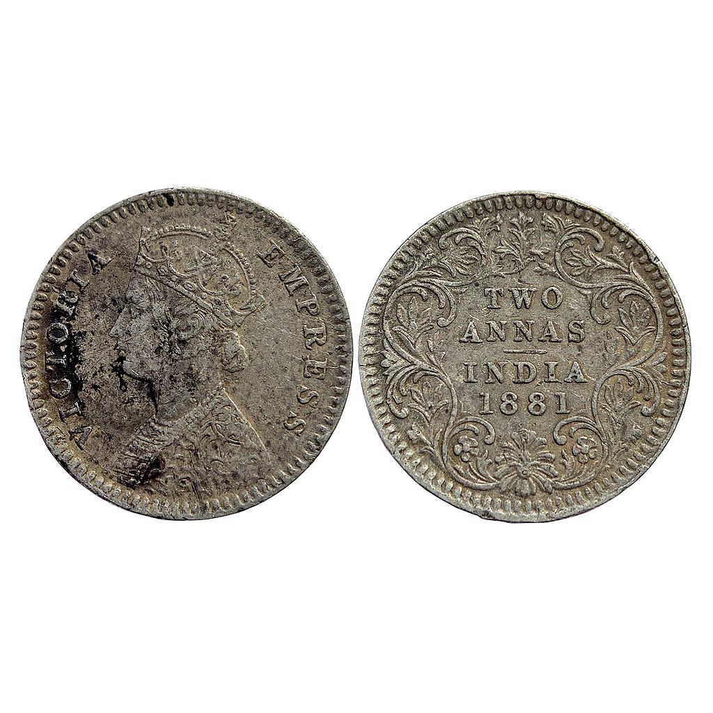 British India Victoria Empress 1881 AD Obv. B Rev. II C incuse Calcutta Mint Silver 2 Annas