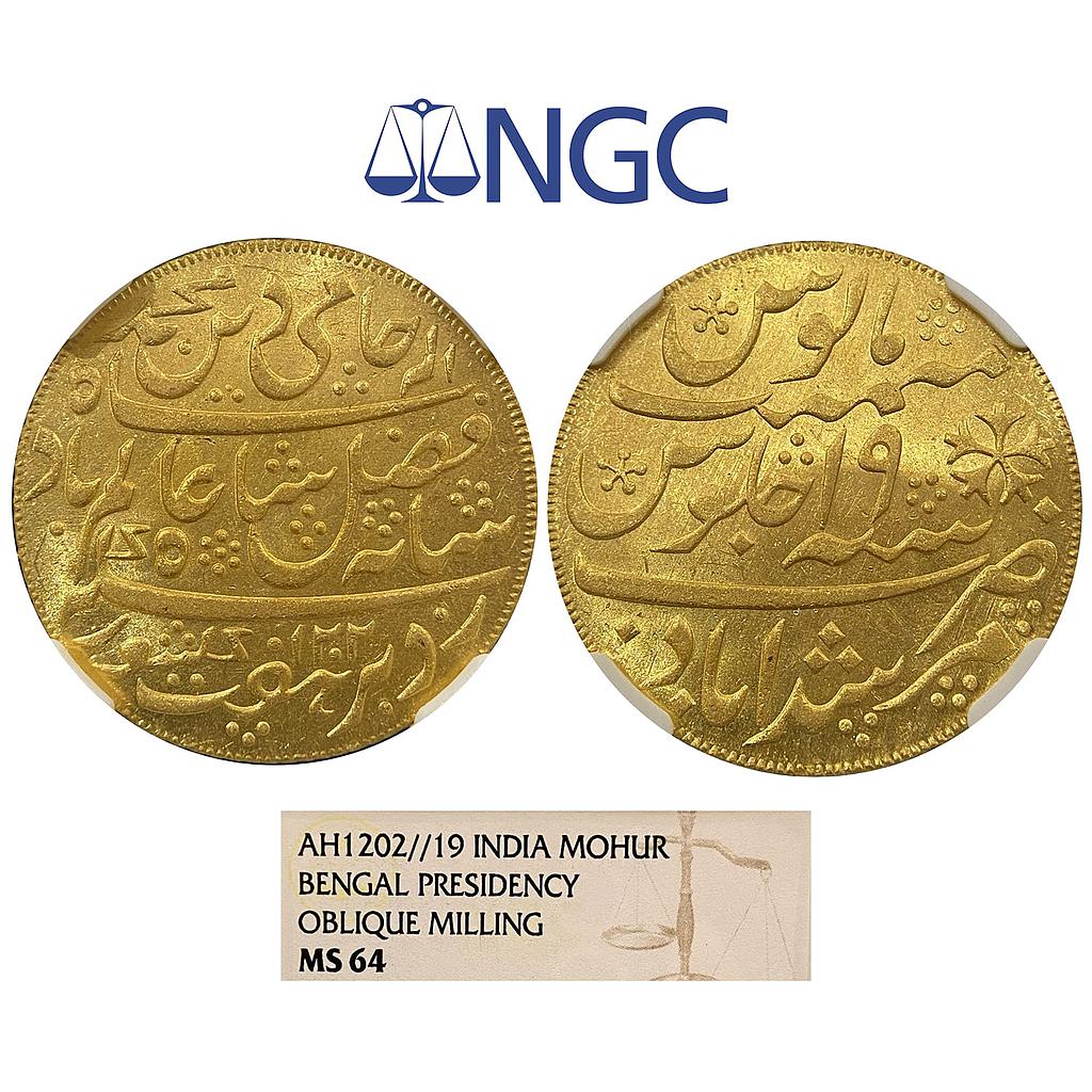 EIC Bengal Presidency INO Shah Alam II India-British Colonial Murshidabad Gold Mohur NGC Graded MS 64