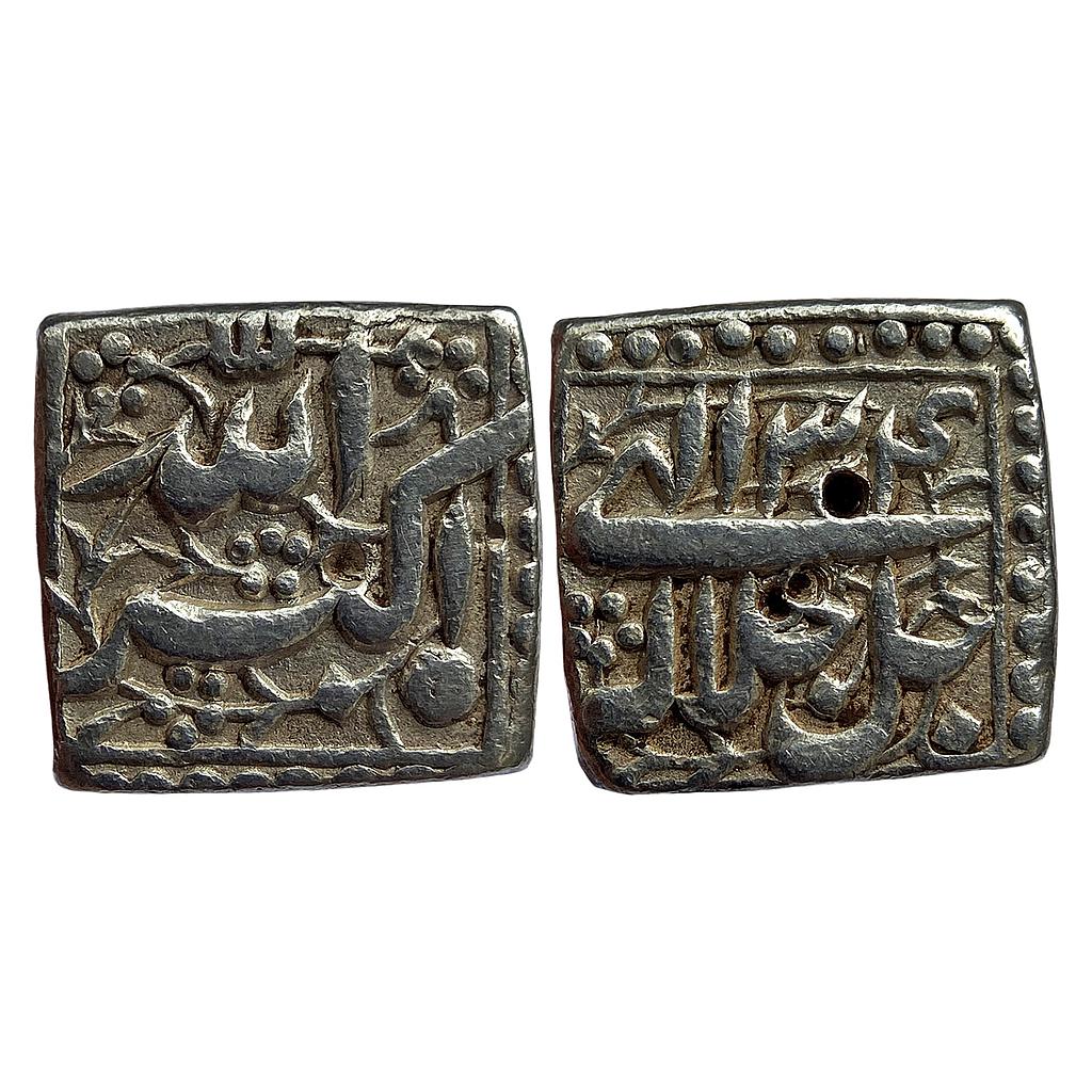 Mughal Akbar Mintless &amp; Monthless Type Silver Square Rupee