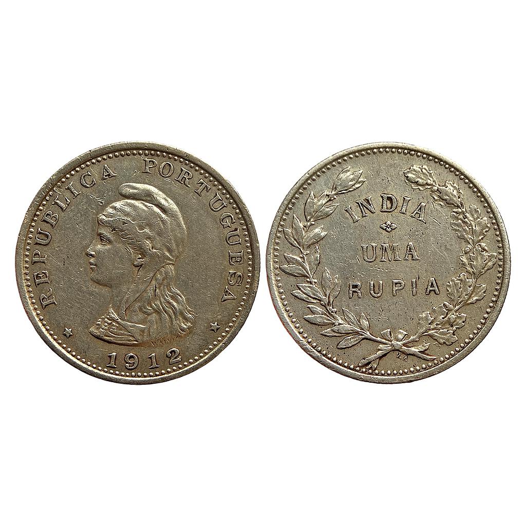 Indo Portuguese Goa 1912 AD Silver (.917) Uma Rupia/Rupee