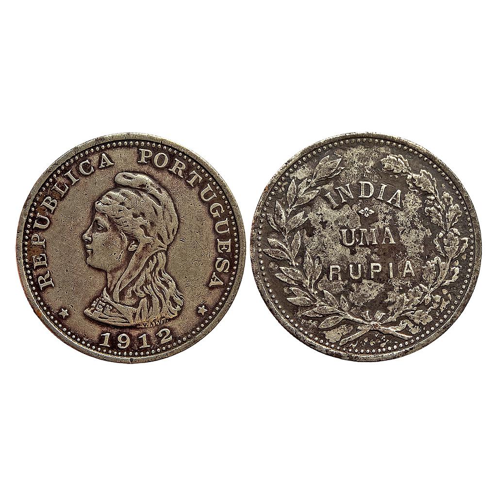 Indo Portuguese Goa 1912 AD Silver (.917) Uma Rupia/Rupee