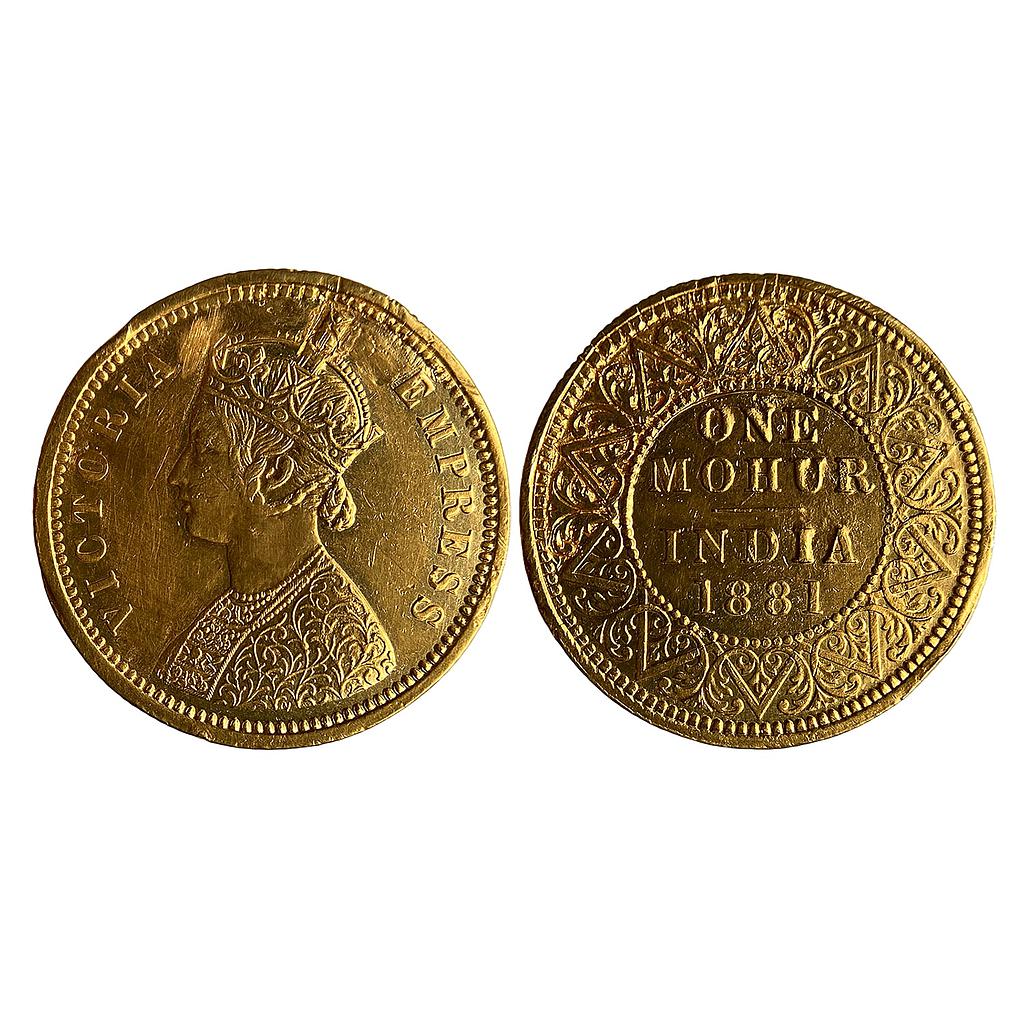 British India Victoria Empress 1881 AD V in Jabot Gold Mohur Ex-mount