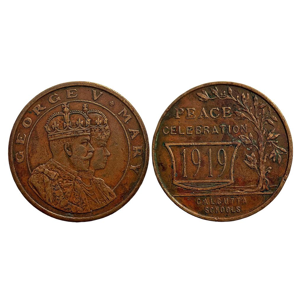 British India George V 1919 AD Peace Celebration Copper Medal