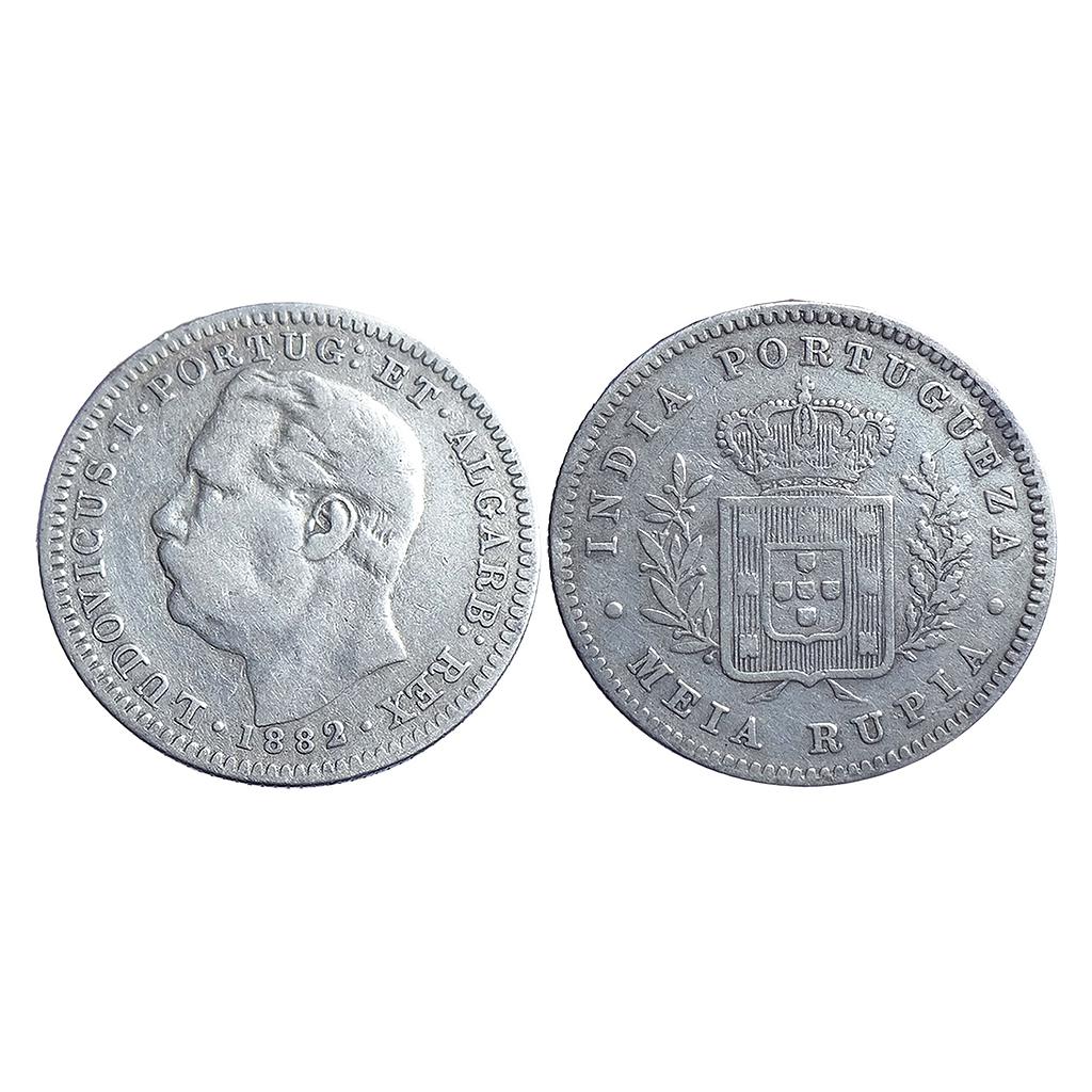Indo Portuguese Goa Luis I (Ludwig) 1882 AD Silver 1/2 Rupia