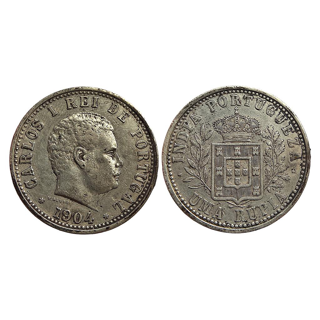 Indo Portuguese Goa Carlos I 1904 AD Silver Uma Rupia/Rupee