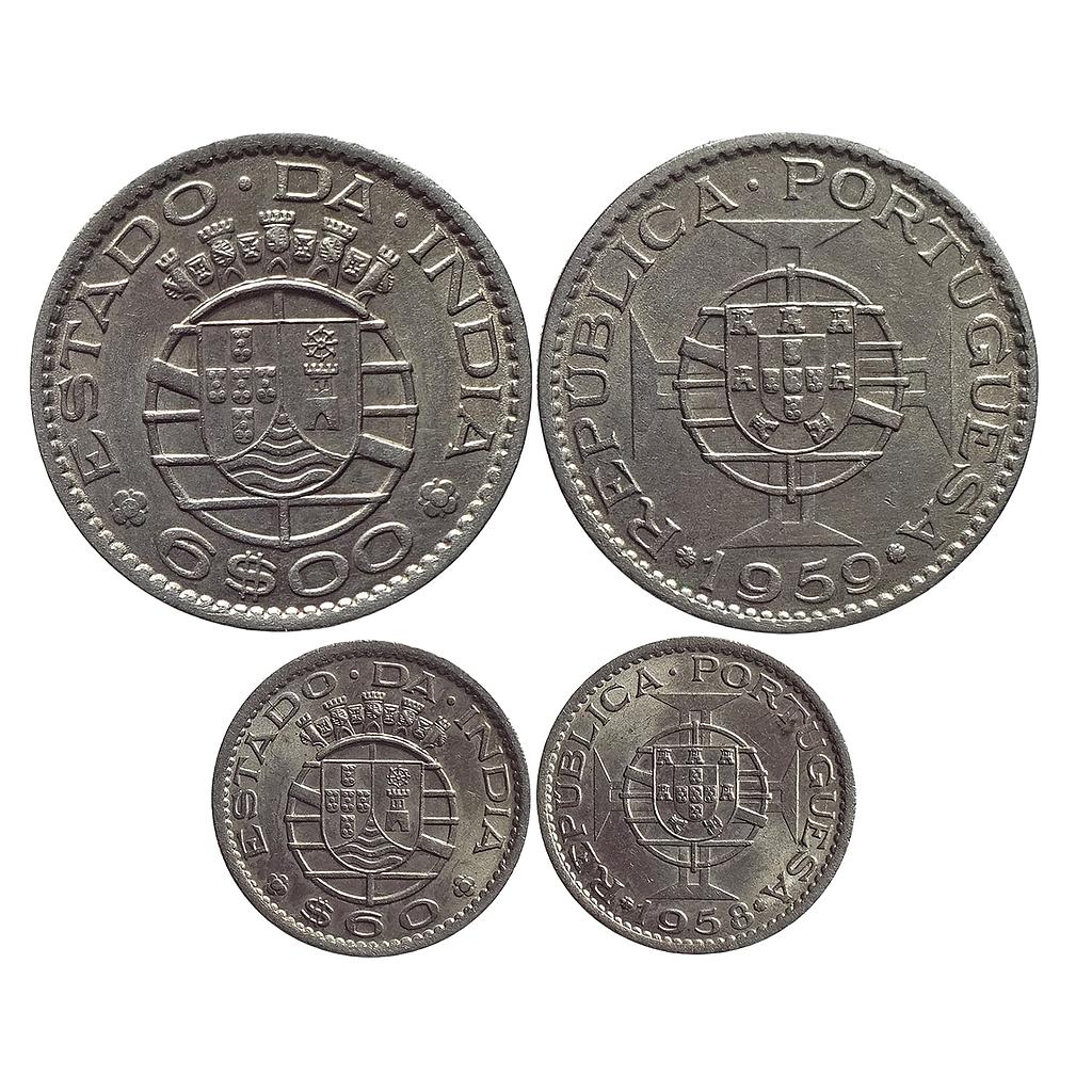 Indo Portuguese Goa Colonial Issue 1959 &amp; 1958 AD Set of 2 Coins Cupro-Nickel 6 Escudos and 60 Centavos