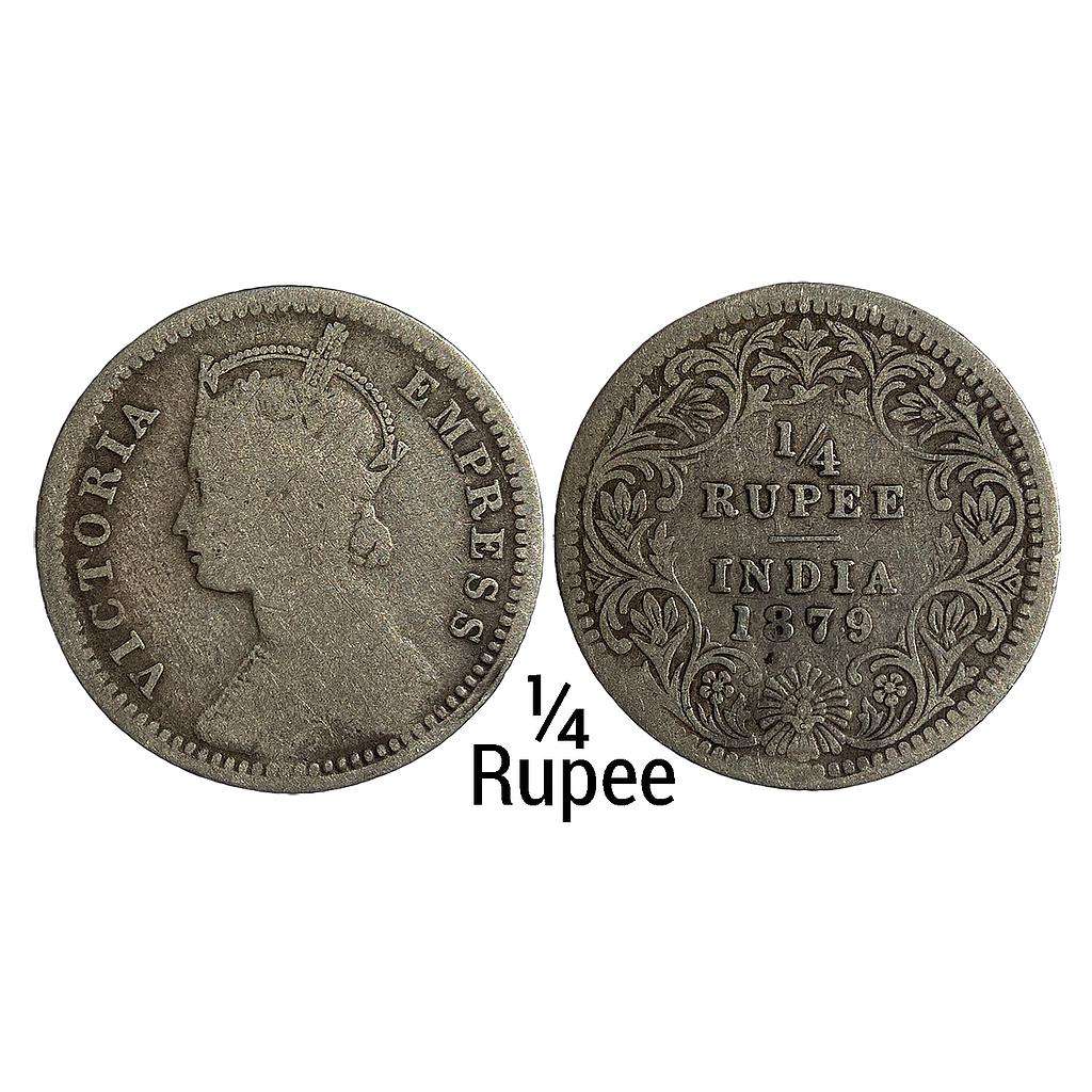 British India Victoria Empress 1879 AD C / II / C incuse Calcutta Mint Silver 1/4 Rupee