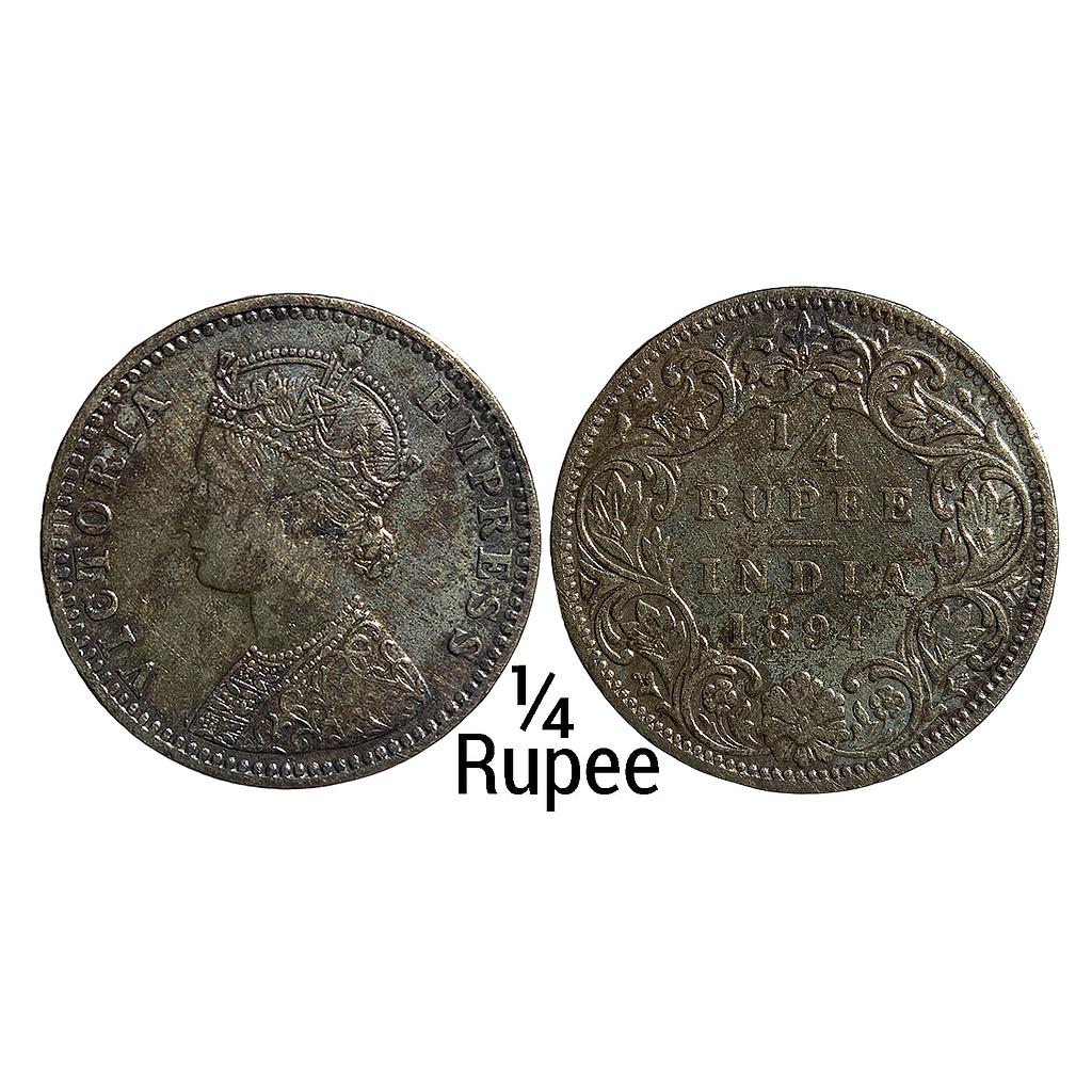 British India Victoria Empress 1894 AD C / I / B incuse Bombay Mint Silver 1/4 Rupee