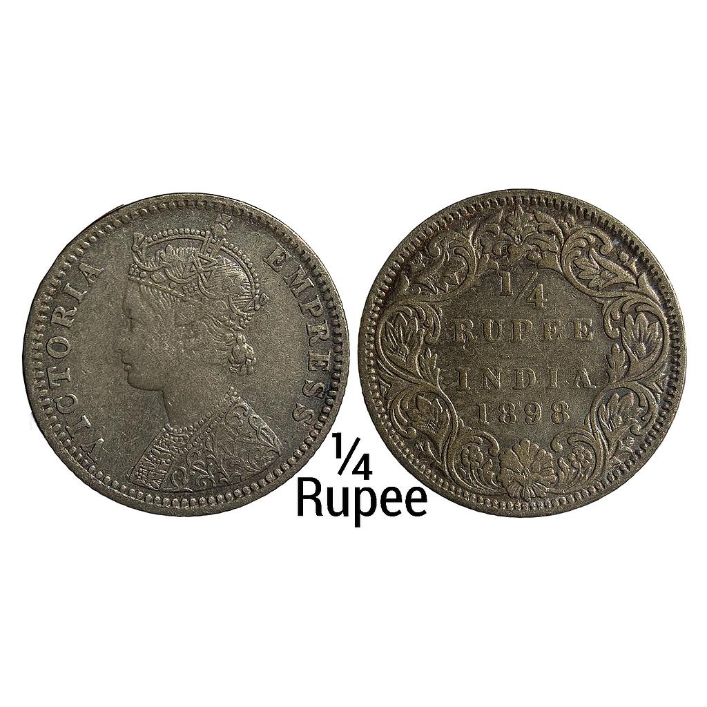 British India Victoria Empress 1898 AD C / I / B incuse Bombay Mint Silver 1/4 Rupee