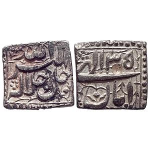 Mughal Akbar Mintless Type Ilahi Month Aban Scorpio Silver Square Rupee