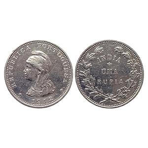 Indo Portuguese Goa 1912 AD Silver (.917) Uma Rupia/Rupee