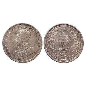 British India George V 1911 AD Calcutta Mint Silver Rupee