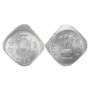 Republic India Calcutta Mint 1989 AD off Center Aluminium-magnesium 5 Paise