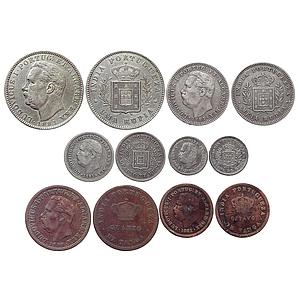 Indo Portuguese Goa Luis I Ludwig Set of 6 Coins Silver Rupia 1/2 Rupia 1/4 Rupia 1/8 Rupi