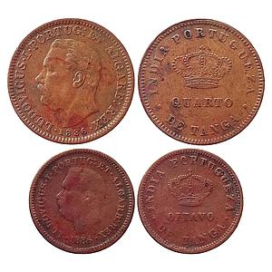 Indo Portuguese Goa Luis I (Ludwig) Set of 2 Coins Copper 1/4 Tanga 1/8 Tanga