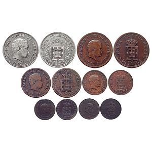 Indo Portuguese Carlos I Set of 6 coins Silver Uma Rupia/Rupee Copper 1/2 Tanga 1/4 Tanga 