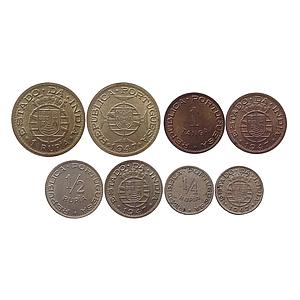 Indo Portuguese Goa Colonial Issue Set of 4 Coins Silver (0.1929 oz. ASW) Rupia Bronze Tan