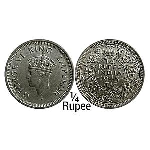 British India George VI 1945 AD Bombay Mint Large and Open 5 Half Silver 1/4 Rupee