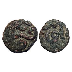 Mughal Akbar Urdu Zafar Qarin Mint Copper 1/8 Dam Damri