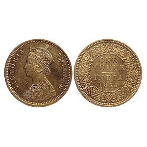 British India Victoria Empress 1877 AD Calcutta Mint Gold Mohur