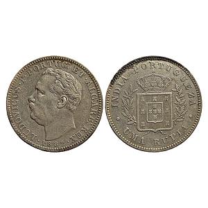 Indo Portuguese Goa Luiz I Ludwig 1882 AD Silver .917 Uma Rupia/Rupee