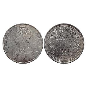 British India Victoria Queen 1862 AD D / II Bombay Mint Silver Rupee