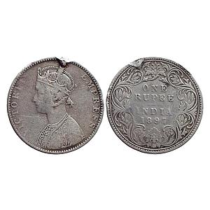 British India Victoria Empress 1897 AD Bust C2 Rev I B incuse Bombay Mint Ex Mount Silver 