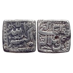 Mughal Akbar Mintless & Monthless Type ex mount Silver Square Rupee