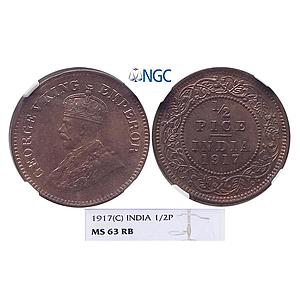 British India George V 1917 AD Calcutta Mint Copper 1/2 Pice