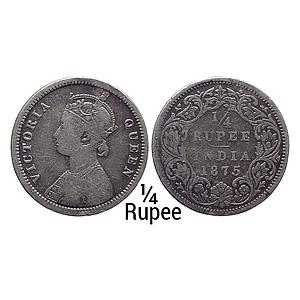 British India Victoria Queen 1875 AD Obv. A Rev. I No mint mark Bombay Mint Silver 1/4 Rup