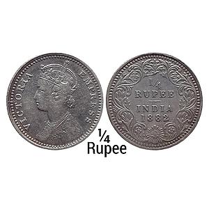 British India Victoria Empress 1882 AD C / II / C incuse Calcutta Mint Silver 1/4 Rupee