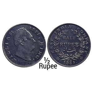 EIC William IV 1835 AD No initials 20 Berries Bombay Mint Silver 1/2 Rupee