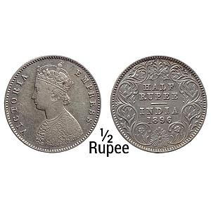 British India Victoria Empress 1896 AD A / I / C incuse Calcutta Mint Silver 1/2 Rupee