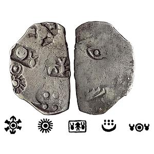 Ancient Punch Marked Coinage Mauryan Empire Series I/II Transitional Silver Karshapana