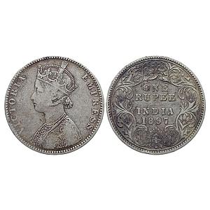 British India Victoria Empress 1897 AD Bombay Mint Bust C2 Rev I B incuse Silver Rupee