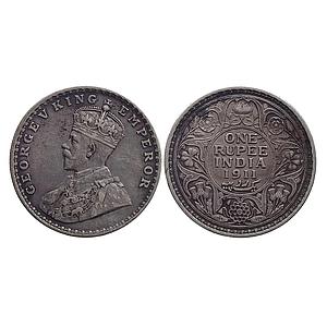 British India George V 1911 AD Bombay Mint Silver Rupee