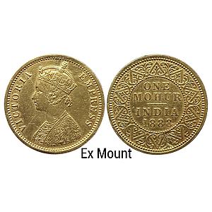 British India Victoria Empress 1888 AD Calcutta Mint V in relief Gold Mohur Ex Mount & Loo