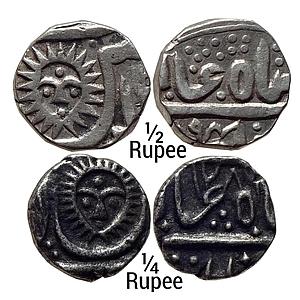 IPS Indore State Ahilyabai Holkar INO Shah Alam II Set of 2 Coins Silver 1/2 Rupee & 1/4 R