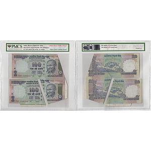 India Reserve Bank Of India 100 Rupees Sheet Error With 2 Notes Sheet Fold Cutting Error