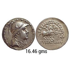 Ancient Greco-Bactrians Eucratides I Silver Tetradrachm