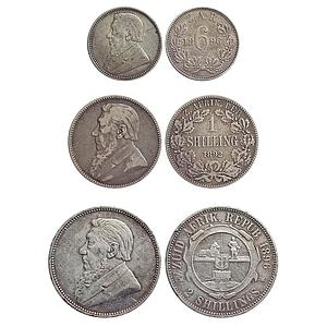 South Africa, Zuid African Republic, Silver 6 Pence, One & Two Shilling, Set of 3 coins