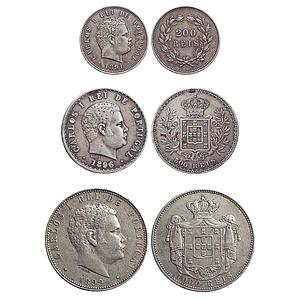 Portugal, Carlos I, Silver Reis, Set of 3 coins