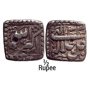 Mughal Akbar Mintless & Monthless Type Jalla Jalalahu Silver Square 1/2 Rupee