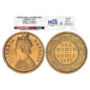 British India Victoria Empress 1877 AD Calcutta Mint Gold Mohur Ex Mount