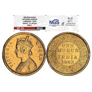 British India Victoria Queen 1862 AD Gold Mohur
